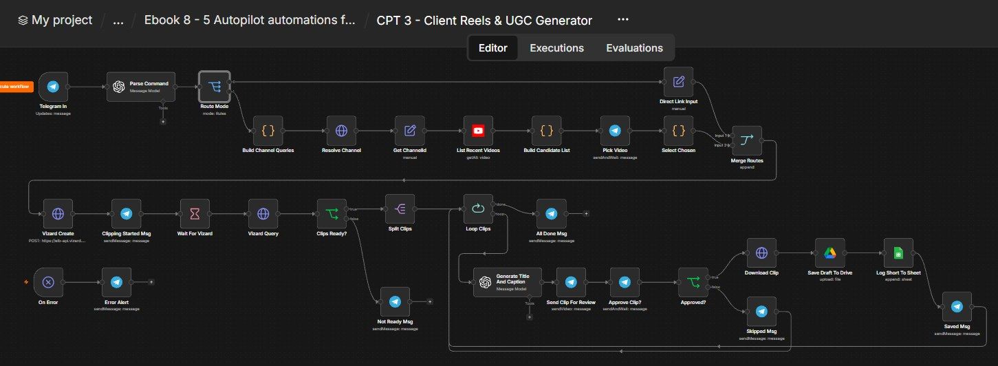Client Reels & UGC Generator n8n workflow Client Reels & UGC Generator n8n workflow screenshot — n8n Agency Client Delivery ebook