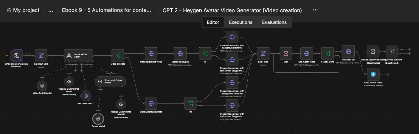 HeyGen Avatar Video Generator (Video Creation) n8n workflow HeyGen Avatar Video Generator (Video Creation) n8n workflow screenshot — n8n Content Creator ebook