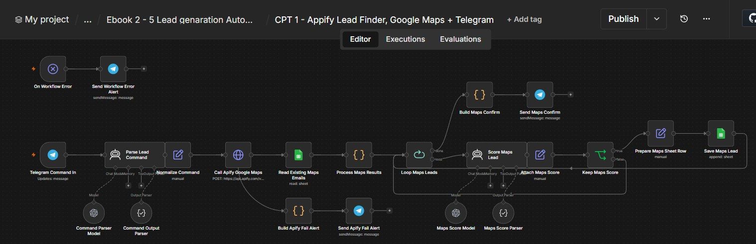 Lead Scraper — Google Maps + Telegram n8n workflow Lead Scraper — Google Maps + Telegram n8n workflow screenshot — n8n Lead Generation ebook